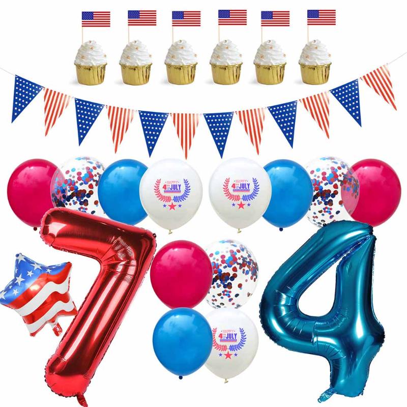 

Number 74 Balloons USA Independence Day Decoration Balloon Blue String Foil Balloon Happy 4th of July American Flag Cake Topper