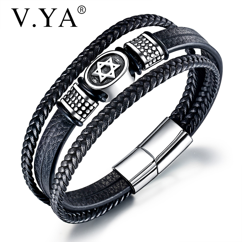 

V.YA Stainless Steel Leather Rope Bracelet Personalize lettering Bracelet Birthday Best Jewelry Gifts