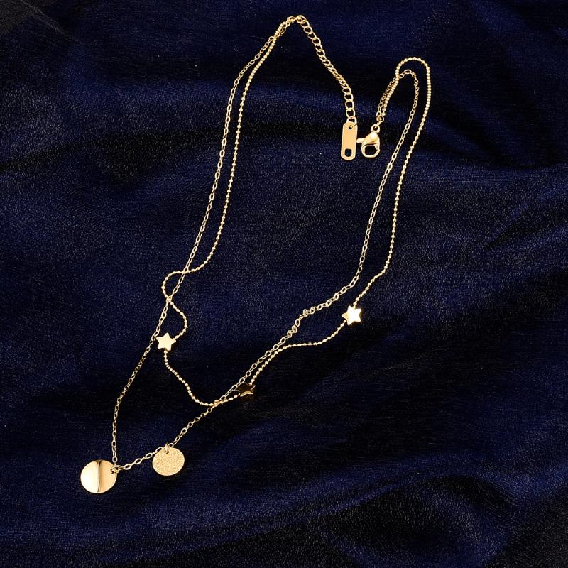 

Stainless Steel Gold Round Tag Stars Necklace Jewelry Women Multilayer Star Disc Minimalist Ins Jewellery Gift For Him