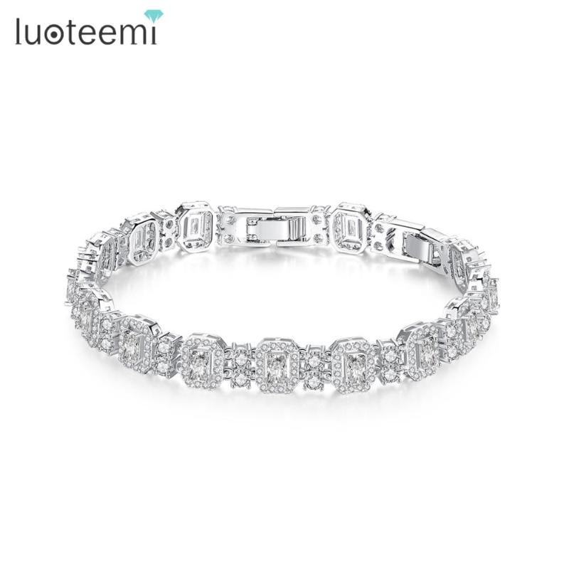 

LUOTEEMI Exquisite Bracelet for Women Wedding Dating Luxury Two Types Geometric CZ Female Jewelry Pulseras Mujer Christmas Gift