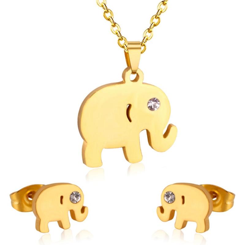 

LUXUKISSKIDS Dubai Wedding African Jewelry Sets Gold CZ Elephant Pendant Necklaces Earrings For Men/Women Fashion Jewelry sets, As pic