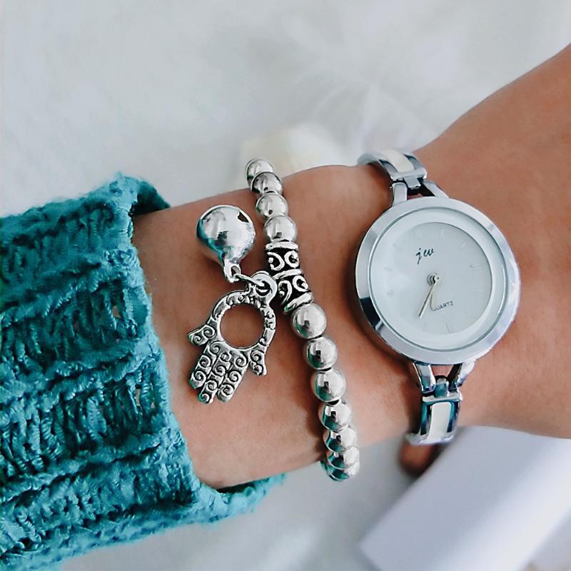 

HEBEHERA Vintage Palm Bell Beads Charm Bracelets For Women New Design Stone Beads Bracelet Boho Jewelry