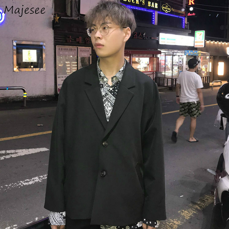 

Blazers Men Single Breasted Leisure Solid Simple Plus Size 36 Loose Summer Thin Mens BF Korean Style All-match Streetwear Trendy, Black