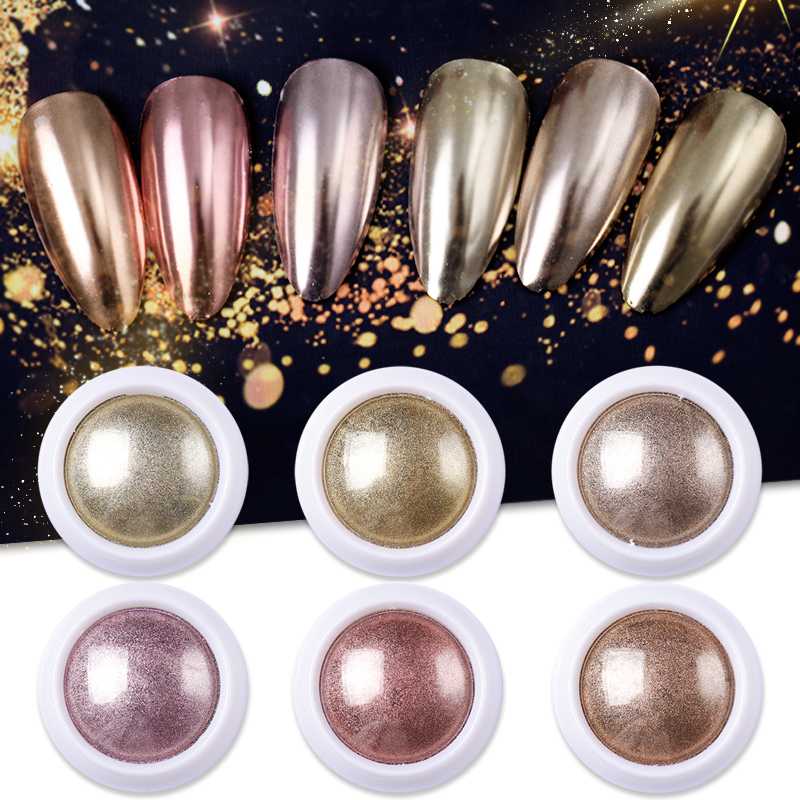 

Born Queen Nail Art Mirror Pigment Powder Nail Glitters Dip Powder Gold Series Shining Chrome Manicure Decoration UV Gel Polish