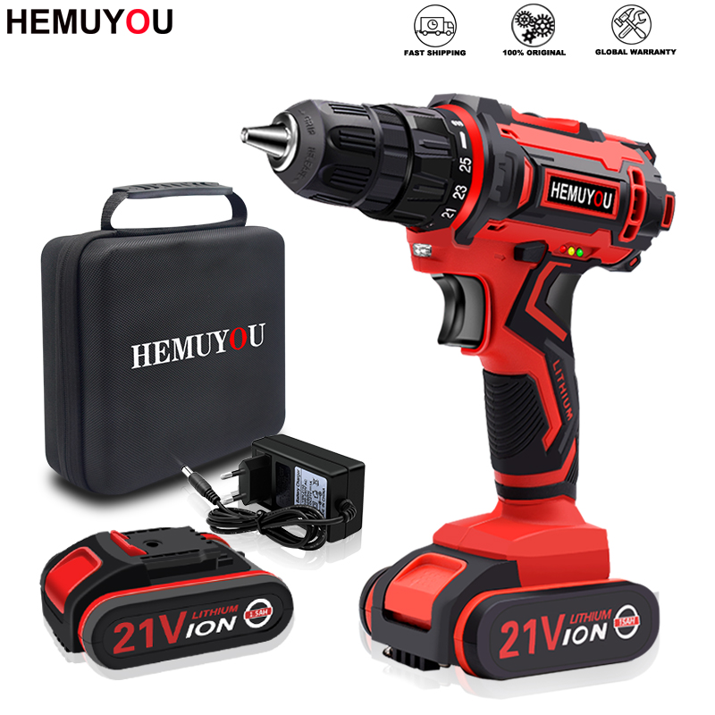 

21V Electric Screwdriver Cordless Drill Mini Wireless Power Driver DC Lithium-Ion Battery 3/8-Inch 2-Speed Home DIY Keyless