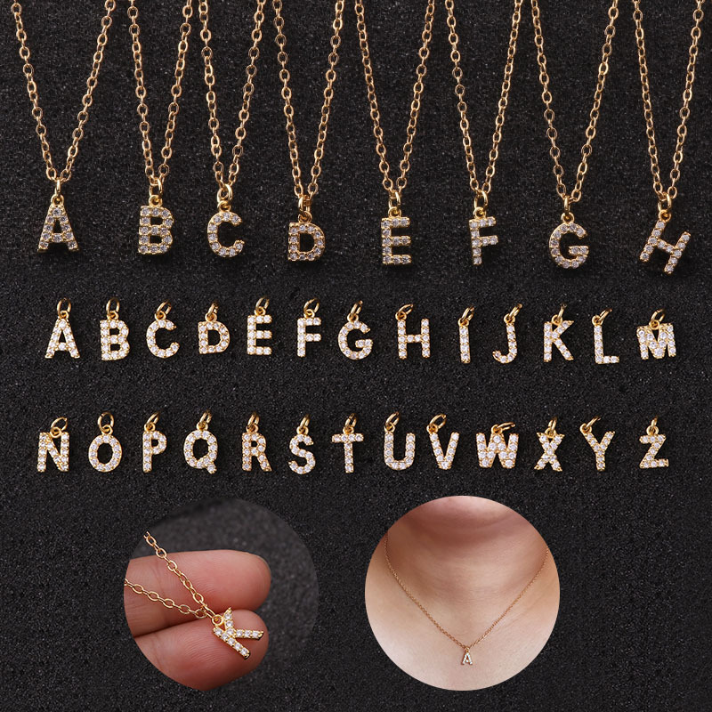 

Tiny Trendy Cubic Zirconia Alphabet Letter Necklace Gold Name Pendant Necklace For Women Fashion Korea Jewelry X-l012