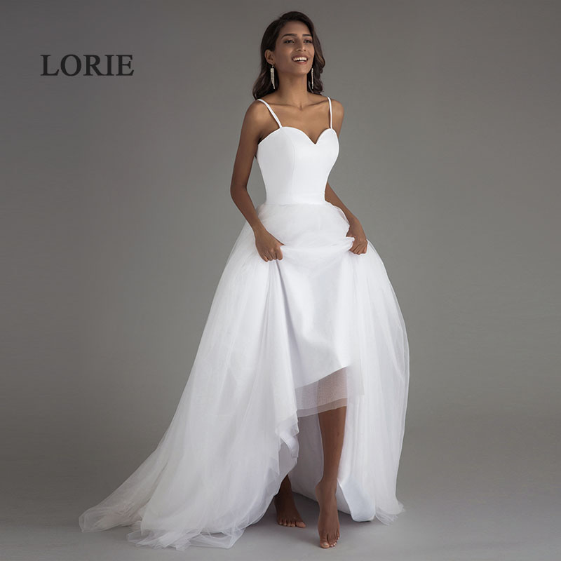 

LORIE Spaghetti Strap Beach Wedding Dresses 2020 Vestido Noiva Praia White Tulle with Sashes Boho Bridal Gown A-line Bride dress, Ivory zipper