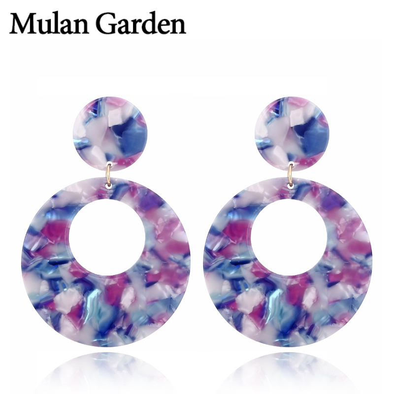 

M&G Vintage Blue Round Acrylic Dangle Earrings for Women New Green Pink Red Acetate Resin Fashion Earrings Elegant Steel Jewelry
