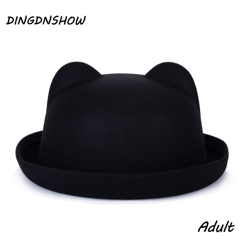 

DINGDNSHOW] 2020 Fashion Trend Fedora Hat Unique Cute Adult Wool Winter and Autumn Floppy Hat With Ears Female Gorro for Women, Wine red adult