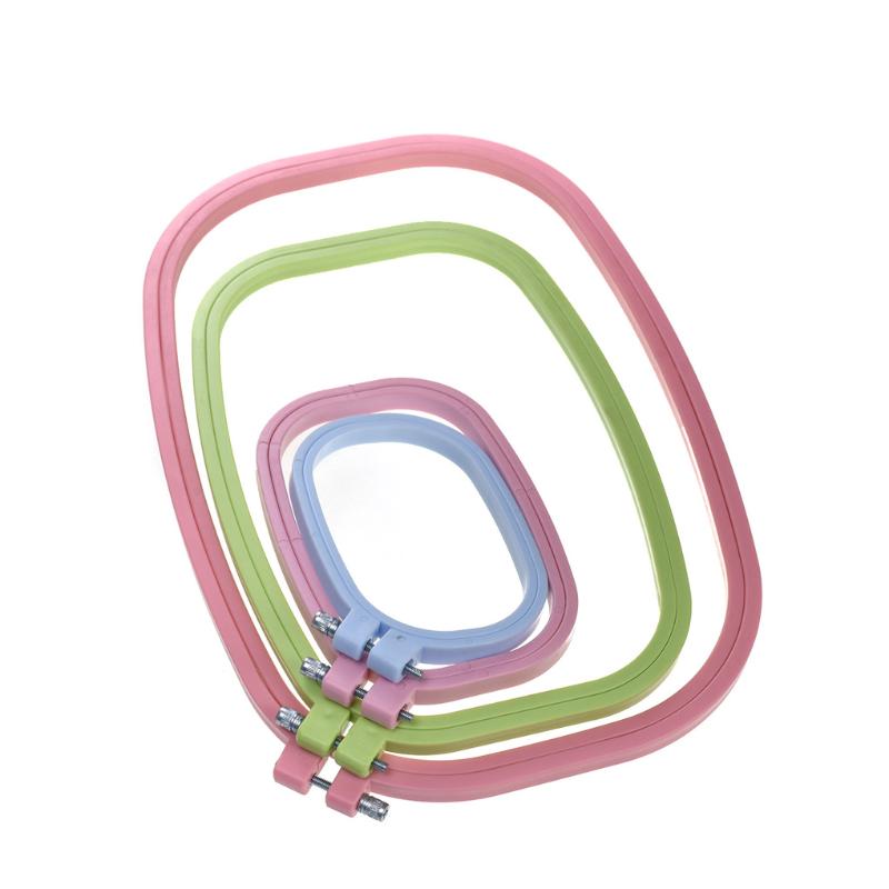 

4pcs Square Cross Stitch Hoops Set Plastic Embroidery Quilting Needlecraft Tools Hand Hanging Circle Random Color