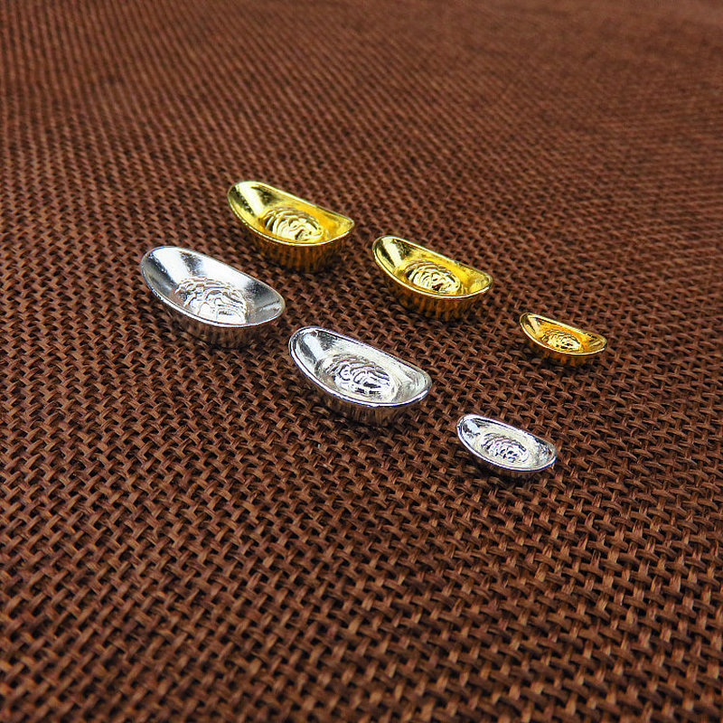 

10pcs/set Chinese Gold Silver Ingot Ornament Lucky Yuanbao Fengshui Decor Mascot Metal Crafts Feng Shui Auspicious Lucky Crafts