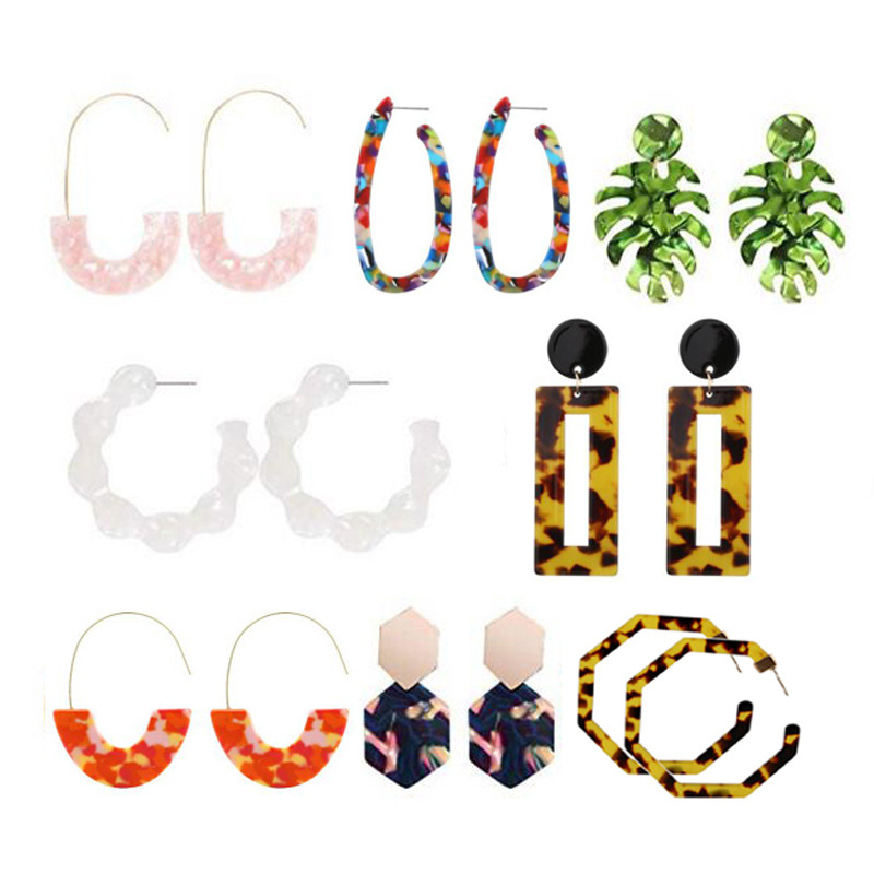 

Bohemian Charm Earrings Big Name Popular Simple Acetate Plate Leopard Leaf C-shaped Acrylic Earrings 2020 Women's Clothing