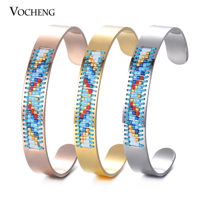 

10pcs/lot Seed Bead Boho for Women Stainless Steel Bangle Handmade Jewelry 3 Colors M-005*10