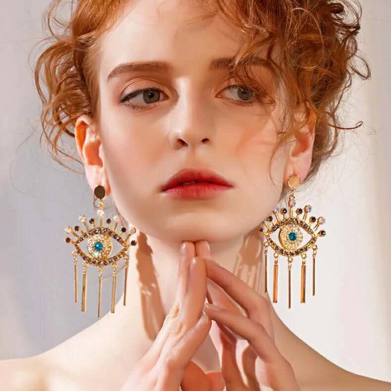

Dangle & Chandelier Qiaose Ethnic Rhinestone Eyes Drop Earrings For Women Fashion Jewelry Boho Maxi Collection Accessories