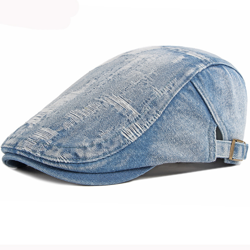 

Berets HT3014 Cotton Distressed Cap Hat Vintage Shabby Denim Beret Adjusted Ivy Sboy Flat Men Women Gastby, Black