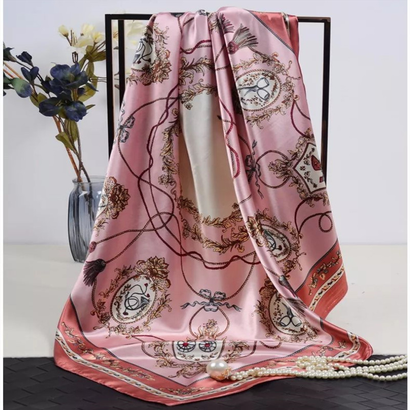 

Fashion Shawl Scarves Women Floral Print Satin Silk Scarf Female 90x90cm beautiful Square Kerchief beach Shawl For Ladies Hijab