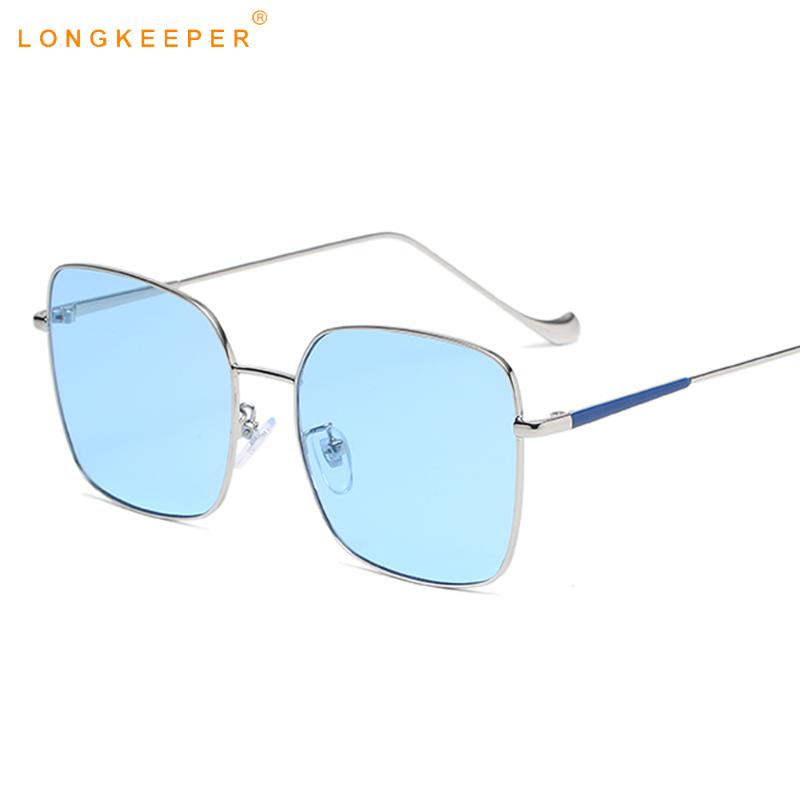 

Vintage Square Sunglasses Women Brand Designer Metal Oversized Blue Sun Glasses Men Fashion Ocean Lens Eyewear Gafas de sol