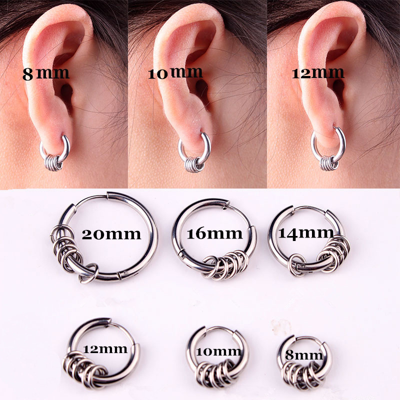 

Fashion Men Women Punk Circles Hoop Pendientes Silver Gold Black Titanium Steel Small Circle Charms Hoop Huggie Earrings Jewelry