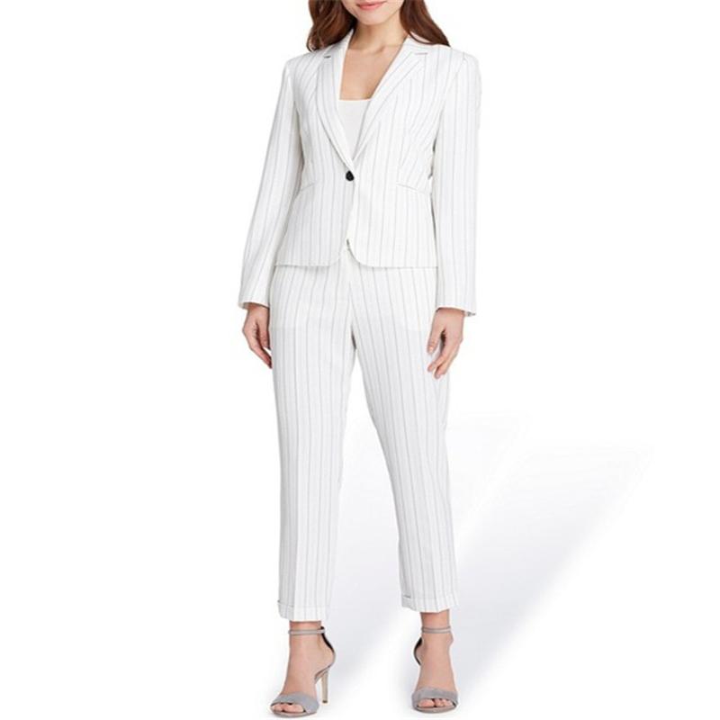 

Custom Made White Stripe Women's Pants Normcore Cool Girl Suits Work Suits Office Lady 2 Piece Jacket/Pants, Picture style