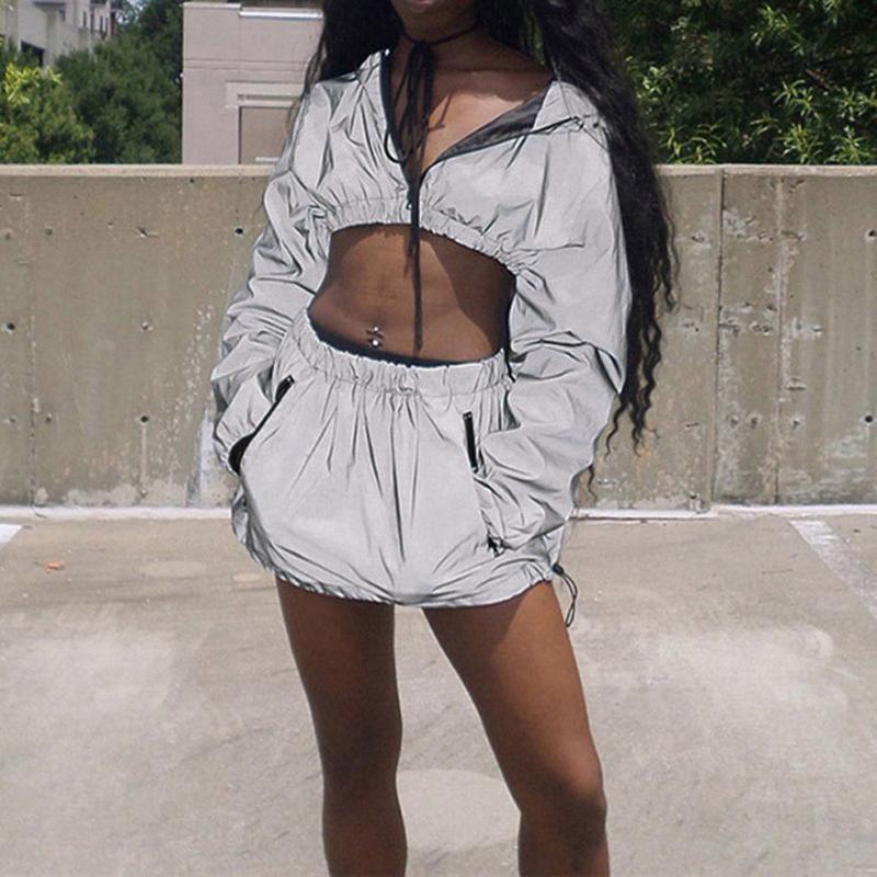 

women' Spring motorcycle female jacket lapels Thin Open Navel Long Sleeve Streetwear jacket 2020 women chaqueta mujer, Silver