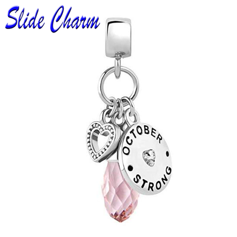 

Heart Love Birthday Pink Birthstone Charm Beads fit charm bracelet female genuine DIY jewelry making