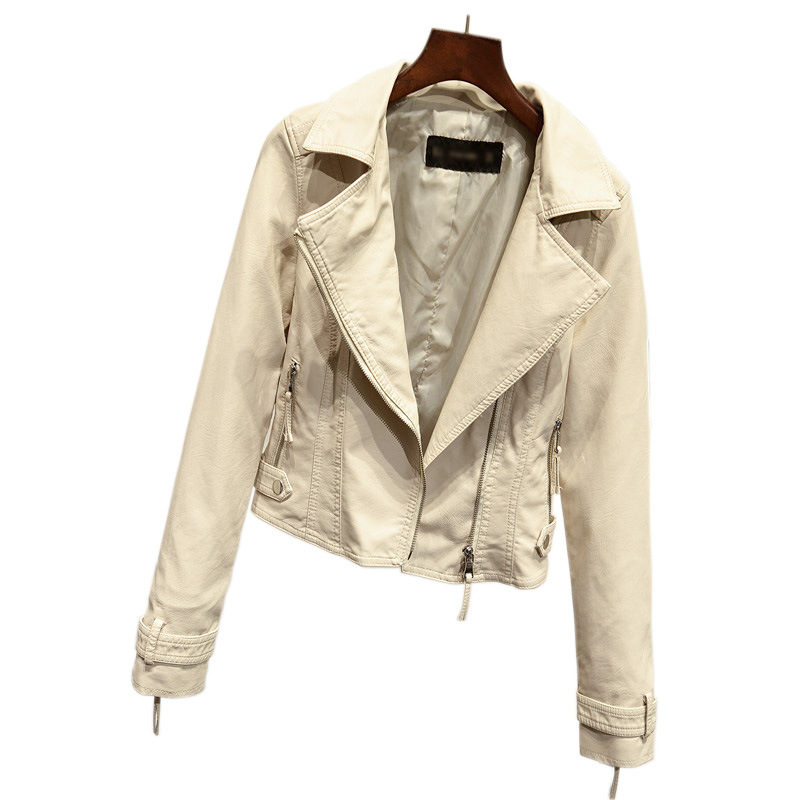 

Leather Jacket Women Fashion Black Motorcycle Coat Faux Leather Biker Jacket Soft Slim PU Female, Pink