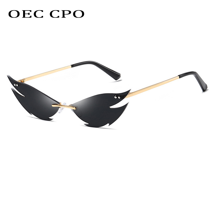 

OEC CPO Fashion Rimless Sunglasses Women Brand Designer Metal Cat eye Women Frameless Sunglasses Female Eyewear UV400 O589