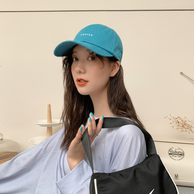 

Summer hat small letter embroidery blue baseball cap sunscreen sunshade cap soft top student tide autumn