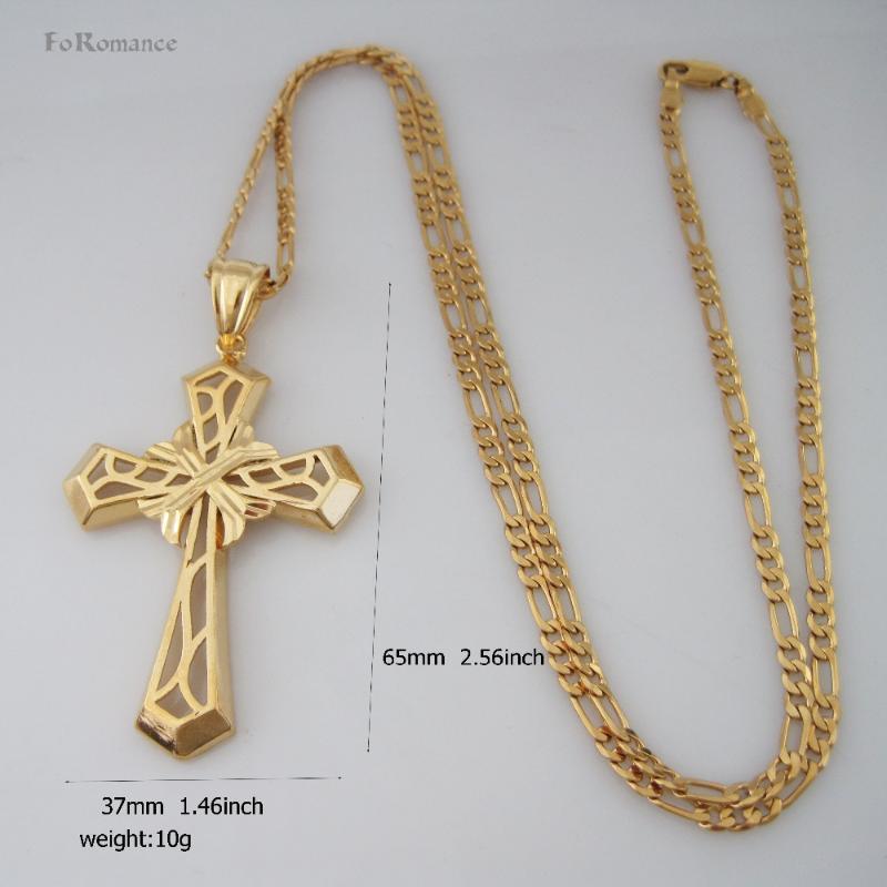 

order 10$ GET FREE SHIPPING WITH TRACKING YELLOW GOLD GP 24" FIGARO NECKLACE & JESUS CROSS GOD RELIGION PENDANT HANGS 2.56