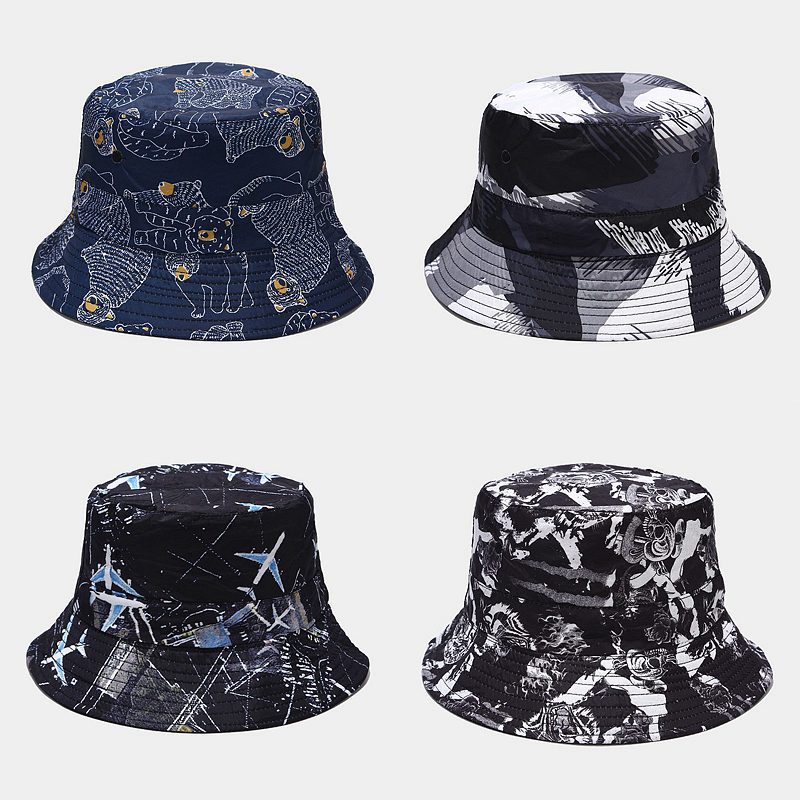 

2020 Hat men women new personality animal print fisherman bucket hat outdoor sunscreen sunshade double-sided basin caps