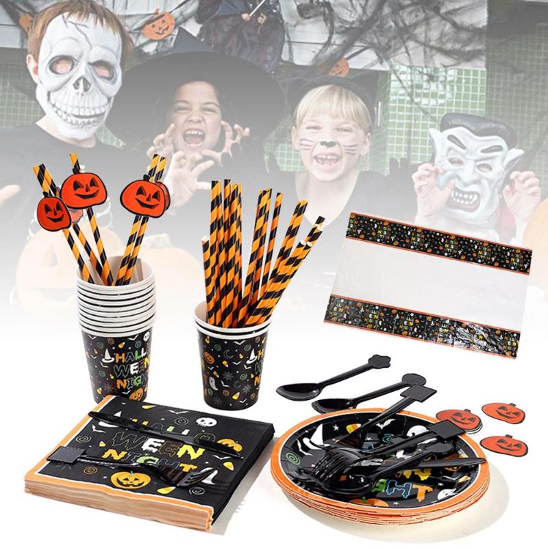 

2020 NEW Halloween Party Supplies Disposable Tableware Set Serves 24 People, Cups, Napkins, Cutleries