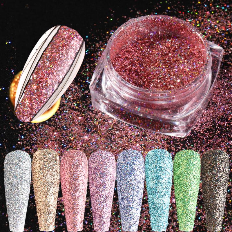 

1 Box Holographic Nail Glitter Powder Laser Sparkly Nail Art Sequins Pigment Chrome Dazzling Dust Manicure Decoration TRSZF01-18