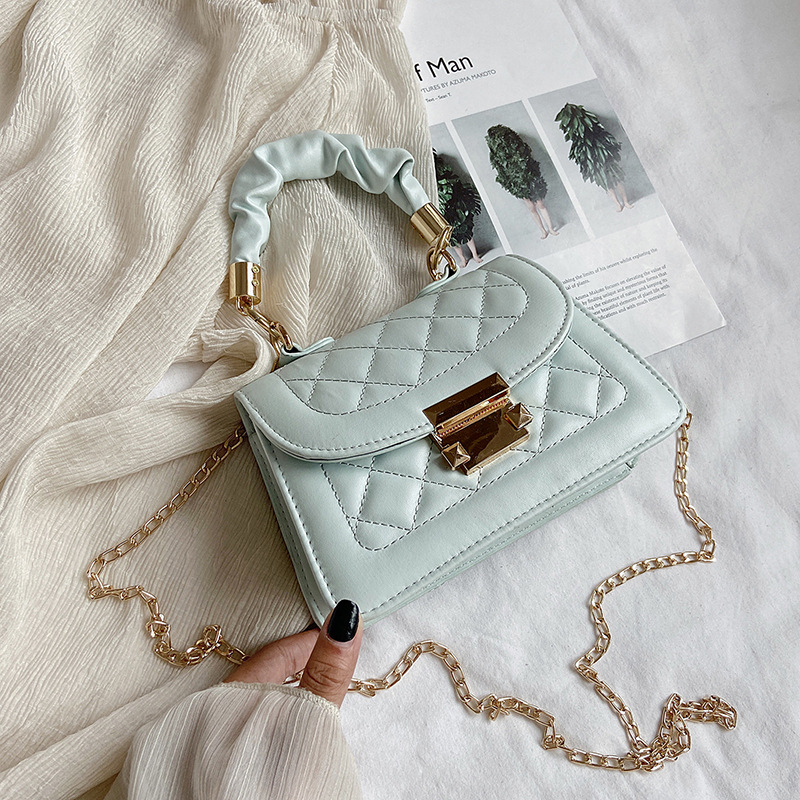 

Classic Lattice Fresh Green Top-handle Bags PU Leather for Women Bags Ladies Chain Shoulder Crossbody Girls Handbags Purses, White