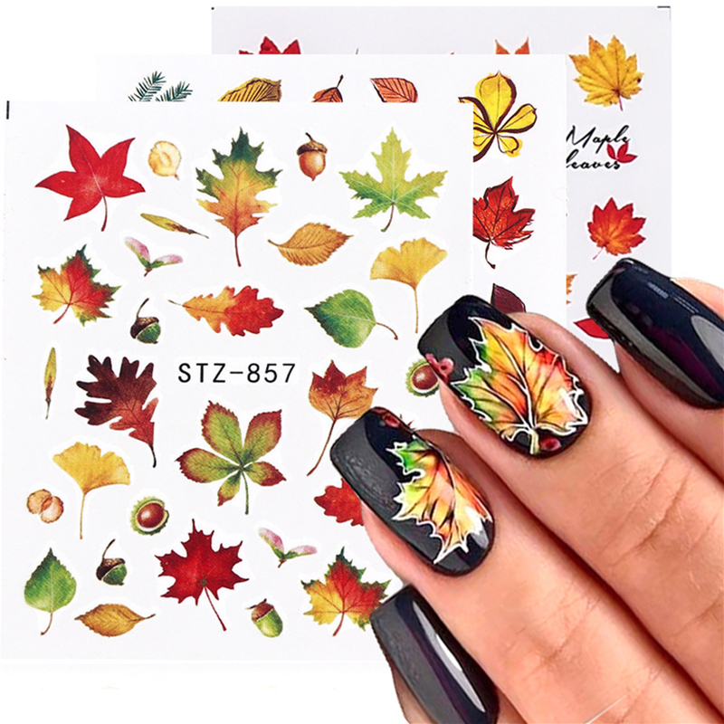 Nail Art Stickers Fall Yellow Maple Leaf Pumpkin Water Transfer Decals Sticker Foil Autumn Designs Manicure Tools For Nail Art Decorations-image-584889994