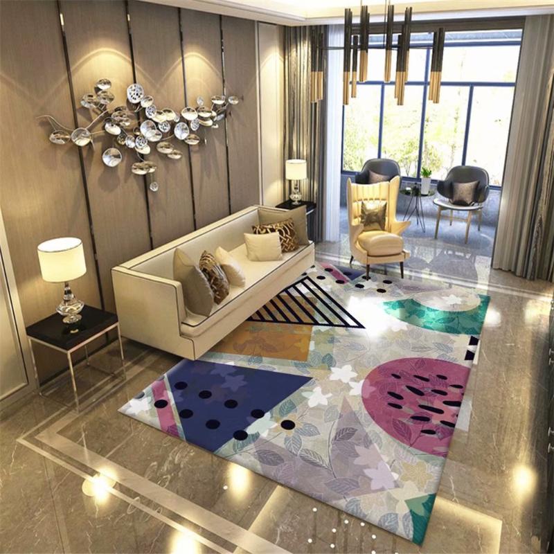

Nordic Abstract Geometric Parlor Carpet Area Rugs Flannel Soft Bedroom Rugs Bedside Mat Large Living Room Carpet, No-01