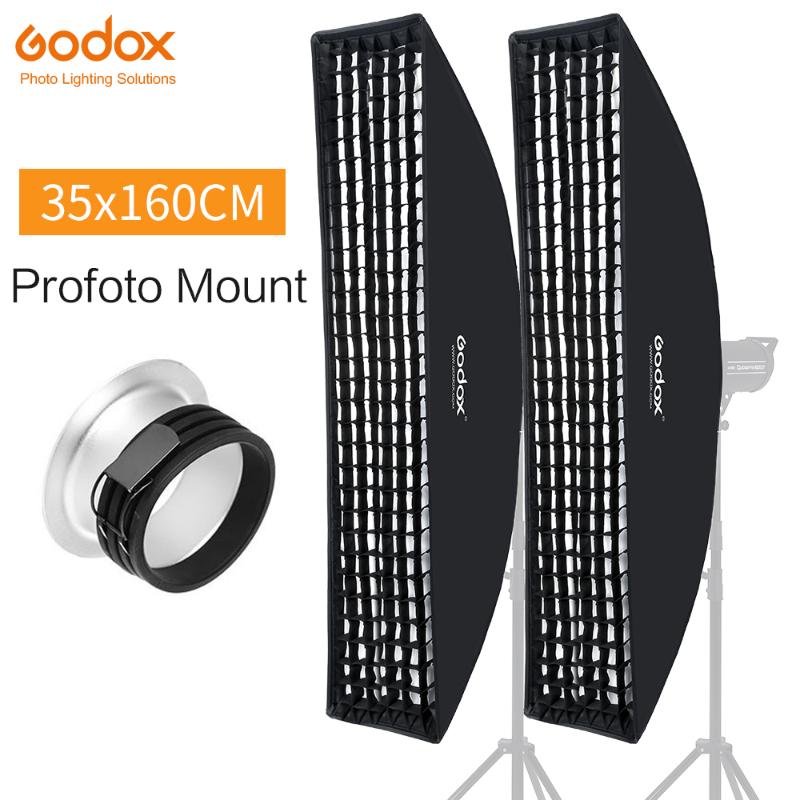 

2Pcs Godox softbox 35x160cm 14"x 63" Portable Rectangular Honeycomb Grid Softbox soft box with Profoto Mount for Studio Flash