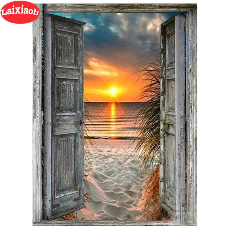 

full square round drill set diy diamond painting Door Landscape 5d diamond mazayka embroidery sunset landscape room decor