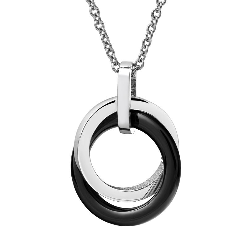 

Fashion Jewelry Simple Black Ceramic Circle Pendant Necklaces With Women's Stainless Steel Circles Necklace & Pendants