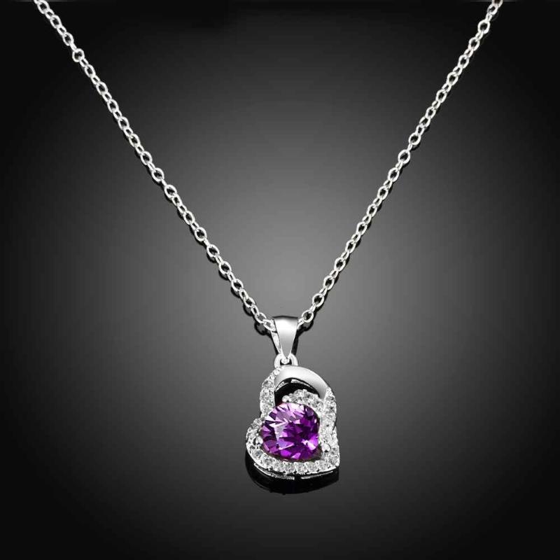 

HOT!! silver fashion necklaces for women purple & white Crystal heart pendant perfume women love bijoux FSPN020