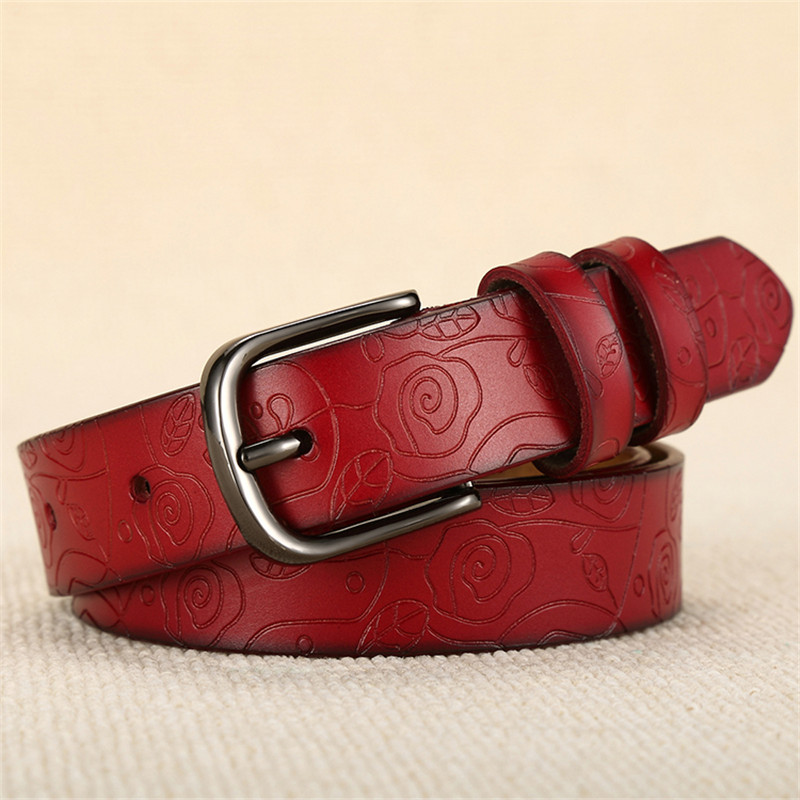 

top Soft Genuine Leather Belts for Girls Metal Pin Buckle Cowhide Belt Vintage Print Waists Belt Accessories for Women Dresse, White