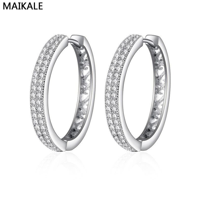 

MAIKALE Simple Korean Earrings Cubic Zirconia Big Hoop Earrings For Woman Temperament Gold Fashion Jewelry