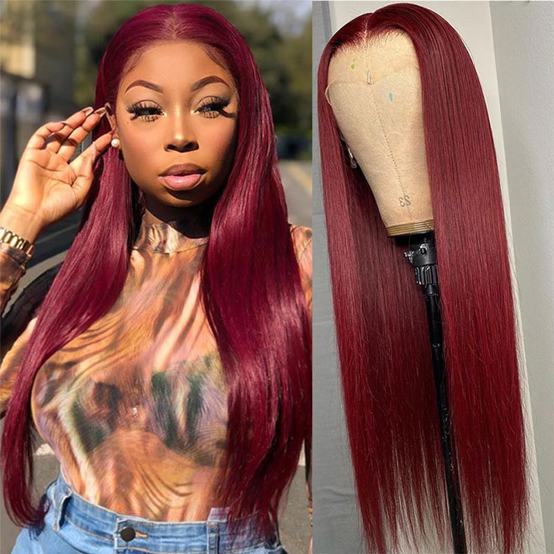 

Peruvian Wig 13X1 Straight Burgundy Lace Front Human Hair Wigs 99J Lace Front Human Hair Wigs Pre-Plucked Remy 180 Remyblue
