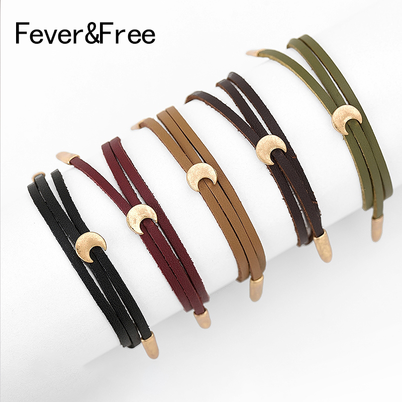 

Fever&Free 5 Colors Simple Leather Bracelets Bohemia Delicate Bracelets & Bangles For Women Accessories Pulseras Mujer Moda 2020