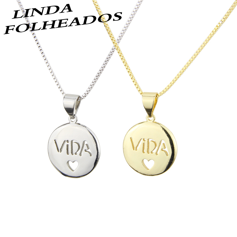 

New gold copper necklace round pendant necklace for women / girls fashion party jewelry letter copper chain gifts