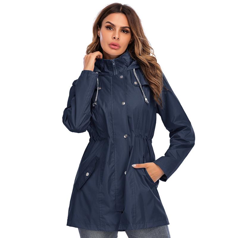 

Womens Long Hoodies Waterproof Windbreaker Rain Coats Sporting Hooded Gym Jackets Outdoor Breathable Chaquetas Mujer 2020, Water blue