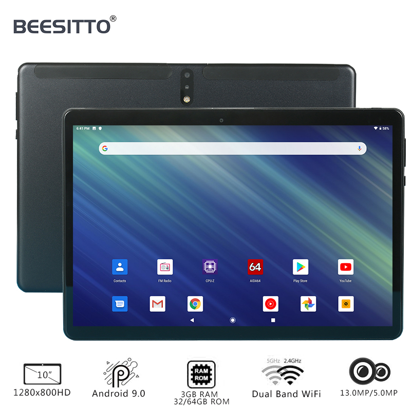 

10 inch tablet PC Android 9.0 Octa-Core Super tablets Ram 3GB Rom 64GB WiFi GPS 10.1 tablet IPS Dual SIM 4G LTE GPS+64GB TF Card, Black
