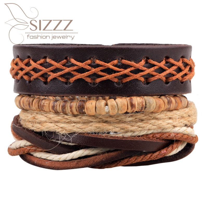 

SIZZZ 2020 European and American vintage leather jewelry handmade woven beads bracelet&bangles for men/women