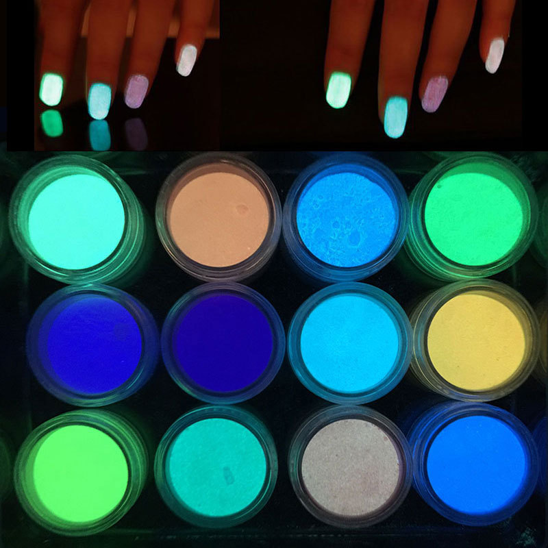 

1 Box Luminous Nail Glitter Powder Neon Phosphor nail Dust Fluorescence pigment powder glow in the dark 12 Color 2020