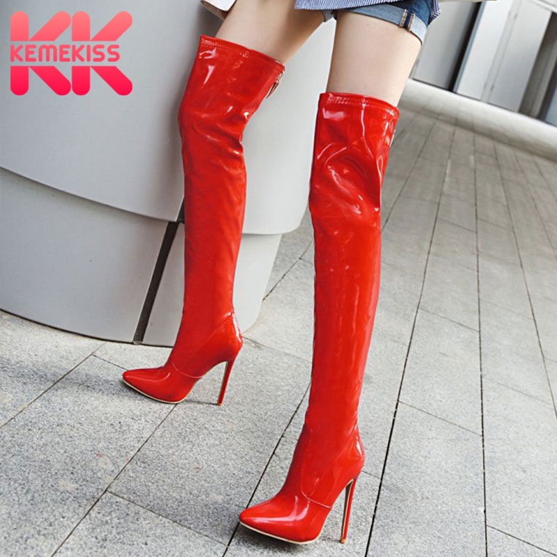 

KemeKiss Women Plus Size 30-48 New Arrival High Quality Brand Over Knee Boots Sexy Pointed Toe Zipper Shoes Woman Footwear Botas, Black