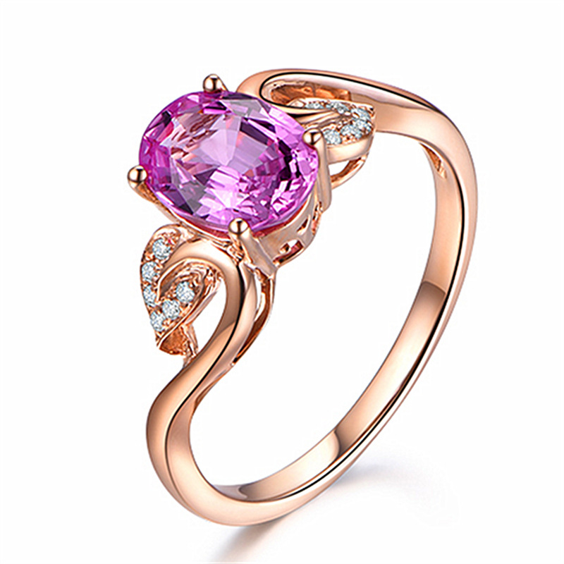 

MOONROCY Cubic Zirconia Crystal Wedding Rings Rose Oval Pink CZ Finger Jewelry for Women Girls Gift Dropshipping Wholesale
